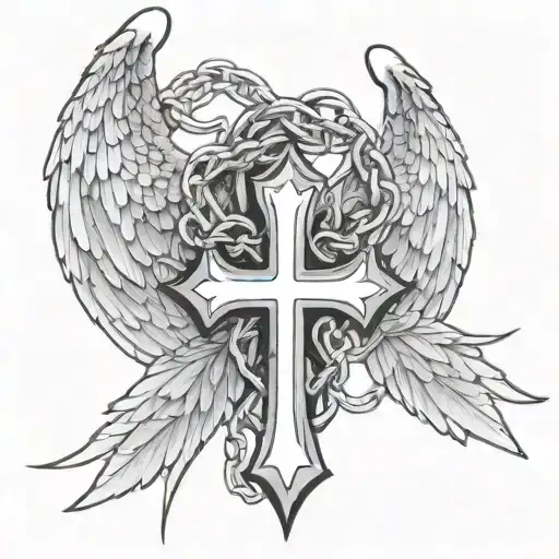 Cross Bound By A Broken Chain With Bigger Angel Wings