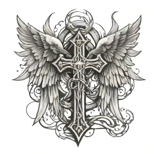 Cross Bound By A Broken Chain With Large Angel Wings