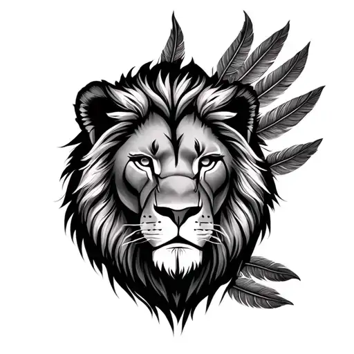 Lion Face With Phinox Feathers