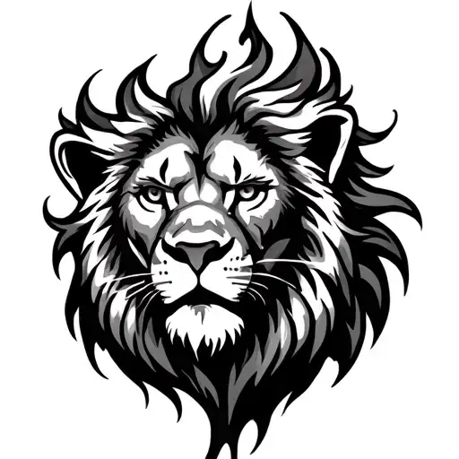 Lion Face With Firery Phinox Feathers Falling