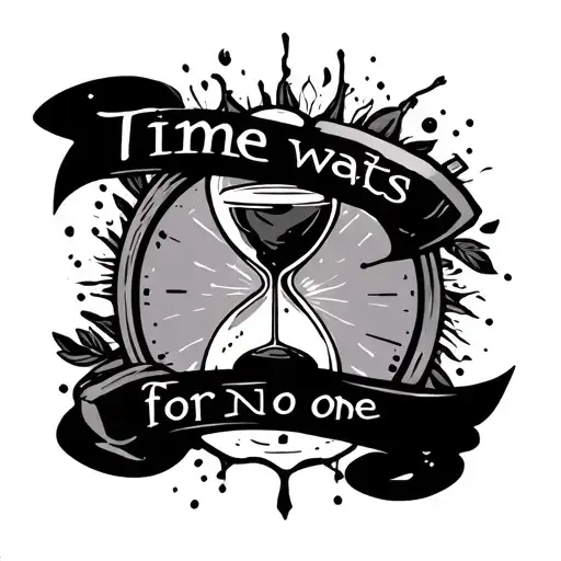 Time Waits For No One On A Banner With A Hour Glass