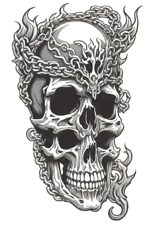 Skull With Flame And Chain Forming The Shape