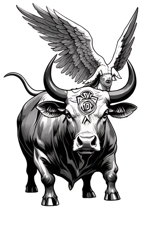 Bull With Vj On The Forehead And An Angel In The Background