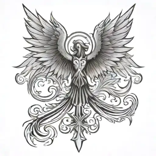 Christian Cross Phoenix Behind With Wings