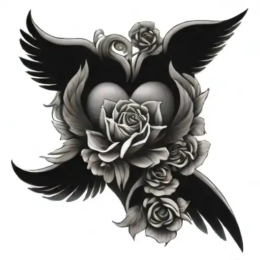 Flowers Heart Angel Wings