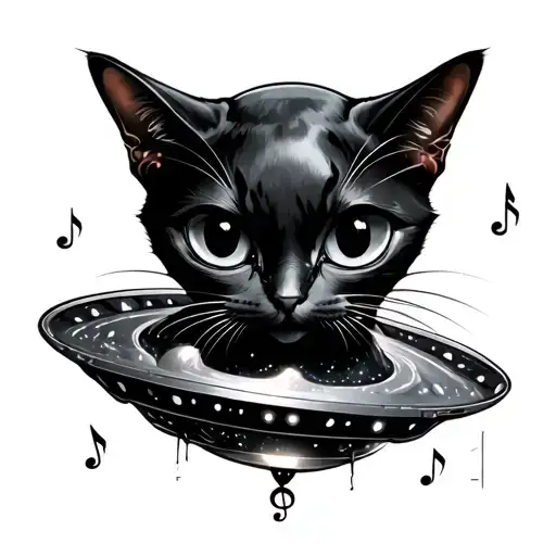 Black Cat Treble Clef Alien Ufo