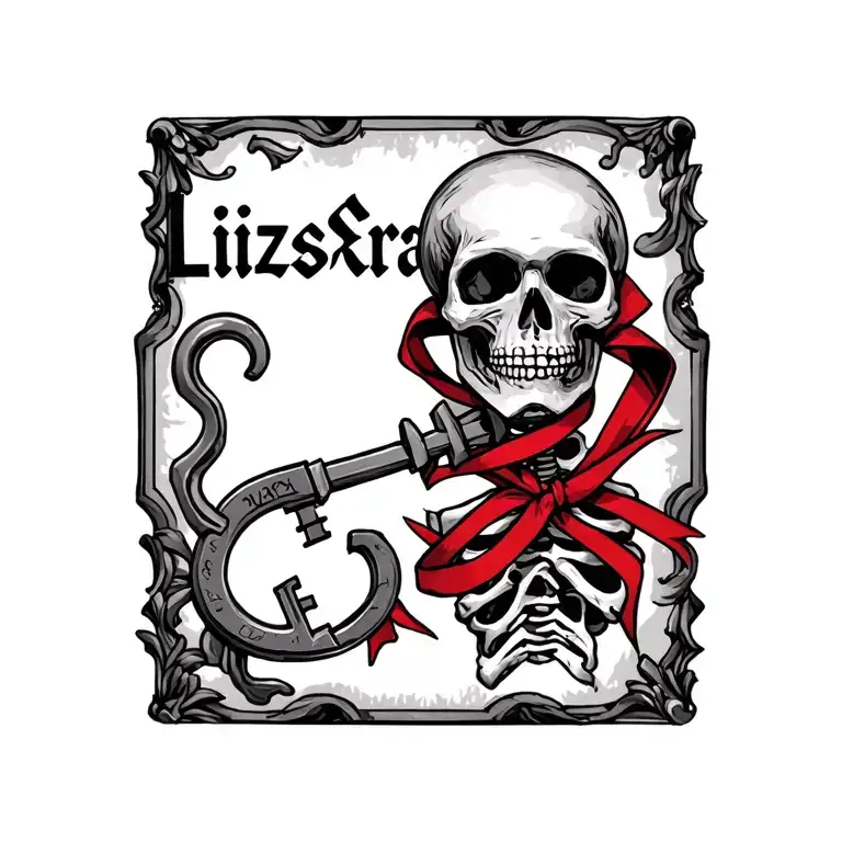 The Name Lizcarla With A Skeleton Key And A Red Ribbon Intertwined