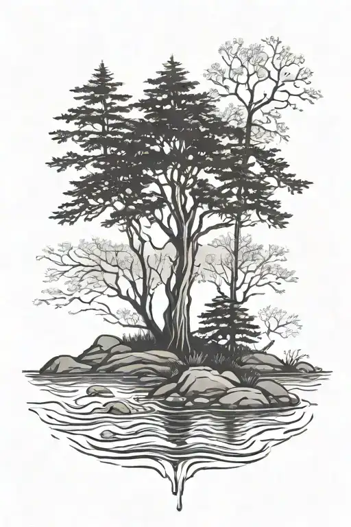 Water With Forest In Background