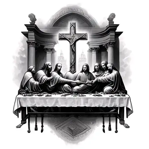 Cross With Last Supper Tattoo On The Inside