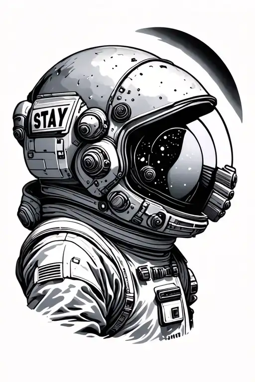 Interstellar Astronaut With The Words Stay Inside His Helmet