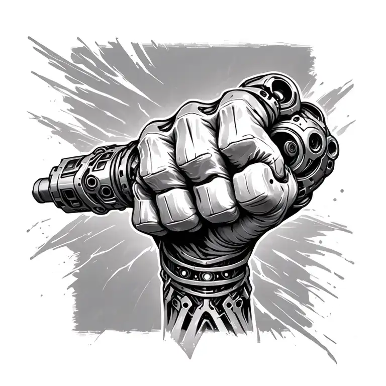 Biomechanical Forearm Tattoo Futuristic Cannon Fist