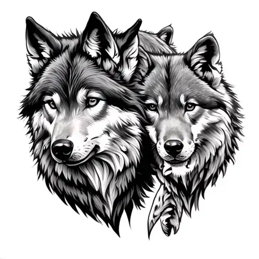 Wild Wolf And Cubs Face Only