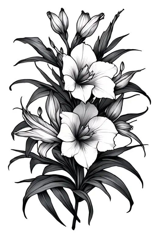 Gladiolus Flowers With Stems On Back