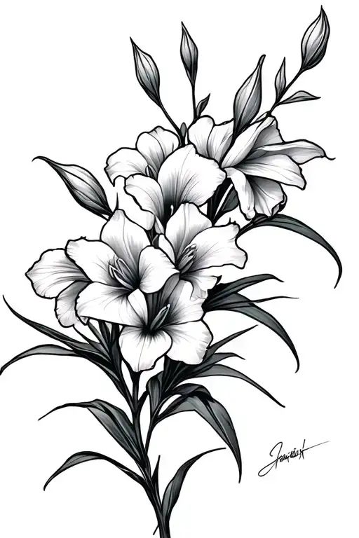 Gladiolus Flowers With Stems On Back Tattoo Long And Skinny
