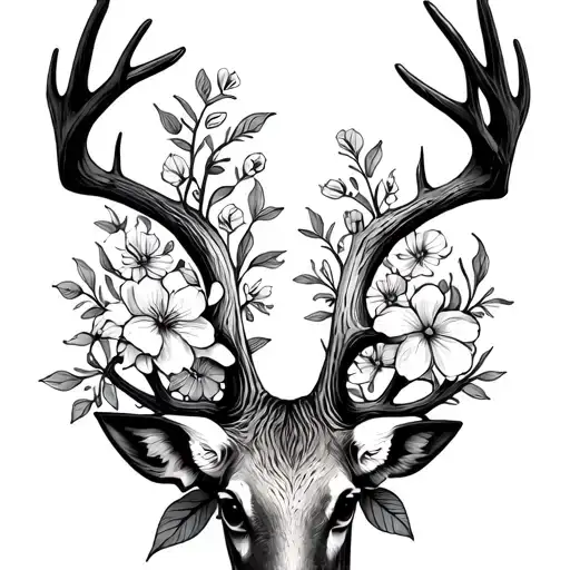 Deer Antler Intertwined With Flowers