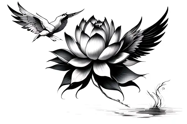Lotus Flower And Icarus Flying Toward