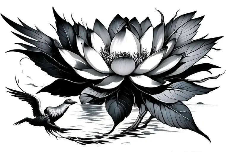 Lotus Flower And Icarus Flying Toward