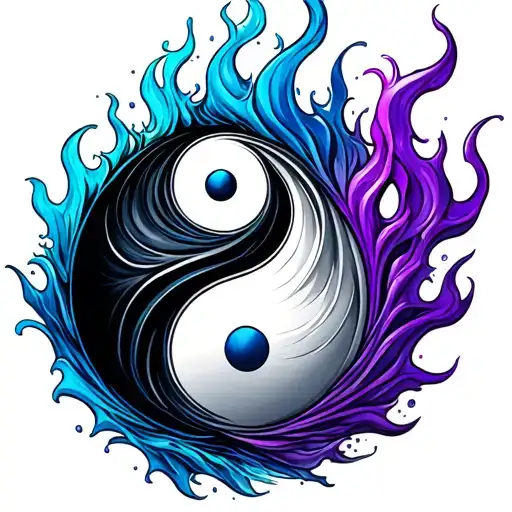 Yin And Yang Symbol But Withblue Water Flame And Purple Flames