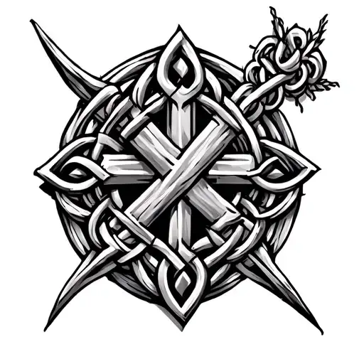 Nordic Cross Surrounded By Knotwork