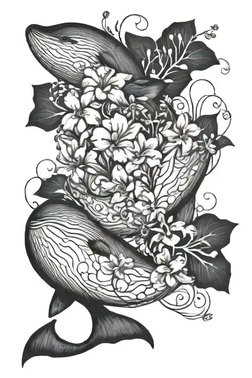 Subtle Whale Outline With Sweet Pea Flowers
