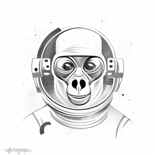 Astronaut With Chimp Face Floating Through Space
