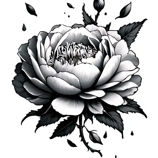 Peony Tattoo With Falling Petal Men