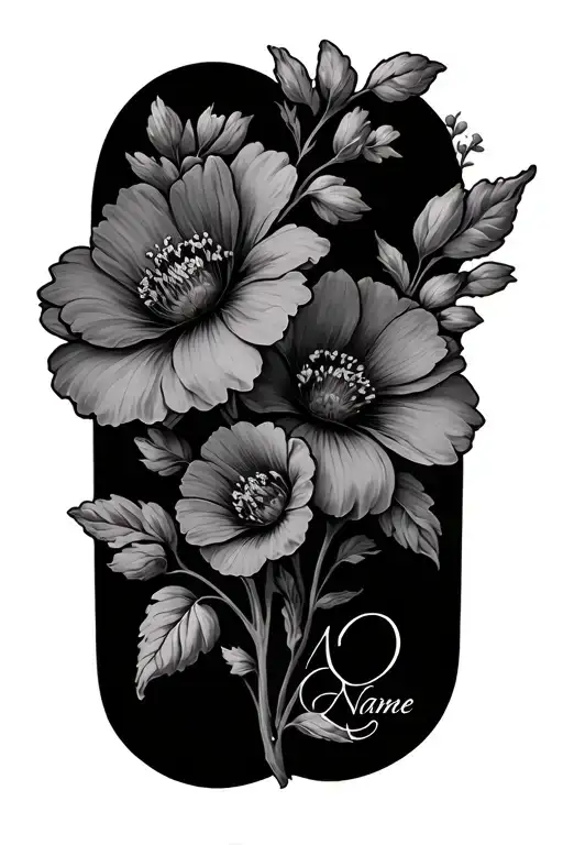 Flowers And Name On Stem Curving Around Spelling