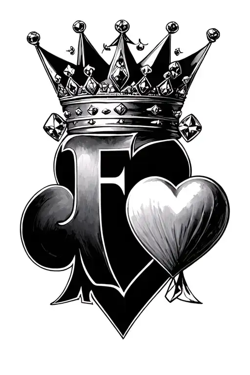 F With A Crown And A Dimond Club Heart And Spade