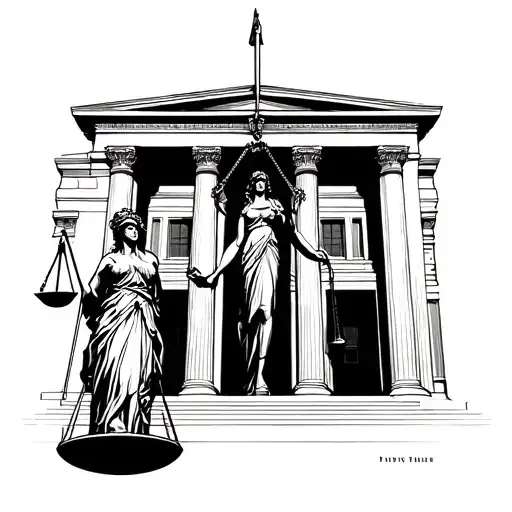 Lady Justice Infront Of A Court House