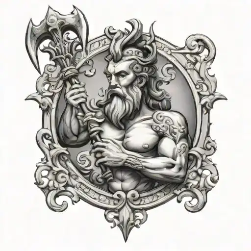 Poseidon With Trident Surrounded