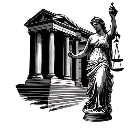 Lady Justice Statue Infront Of A Court House