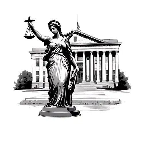 Realistic Lady Justice Statue Infront Of A Court House