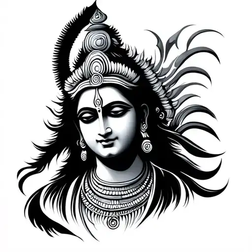 A Minimalist And Powerful Black Ink Tattoo Of The Hindu God Shiva