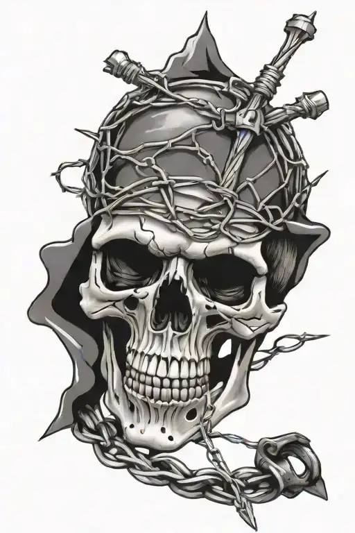 Skull Wrapped In Barb Wire Wrapped
