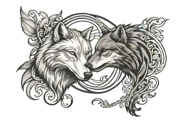 Armband Tattoo With Yin Yang And Wolf