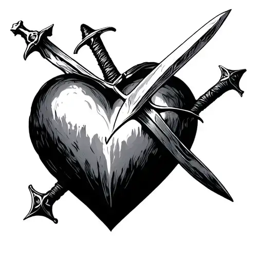 Linework Ethereal Whimsigoth Heart Pierced By Swords 3 Medieval Swords