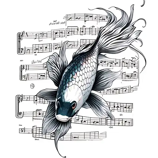 Aerial View Koi Fish With Sheet Music That Makes The Fish
