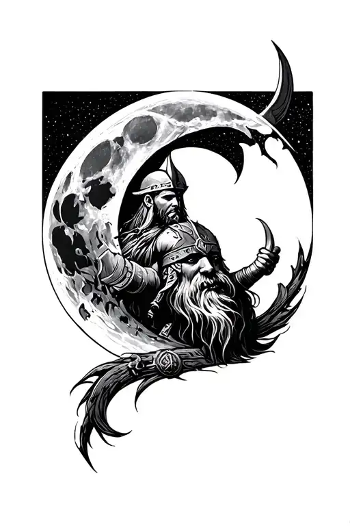 Viking And Moon Merging Together
