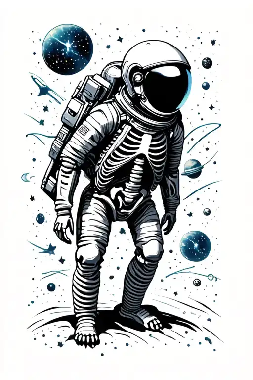 Skeleton Astronaut In Space With Cosmic Background