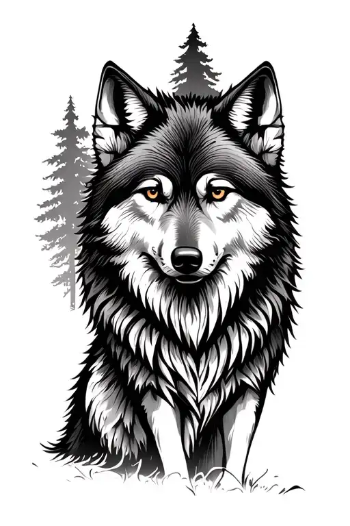 Wolf Surrounded By Trees