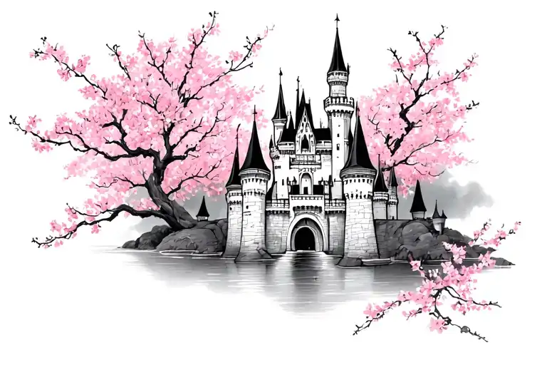 Disney Castle And Cherry Blossom