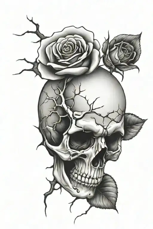 Cracked Skull And Rose