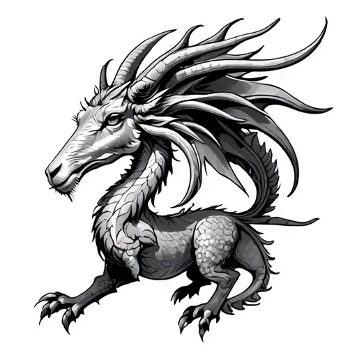 Goat Dragon Aquarius Gemini Tattoo Design