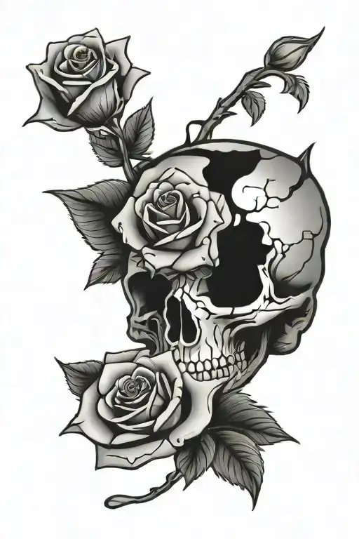 Cracked Skull And Rose With Amy In Cursive Writing