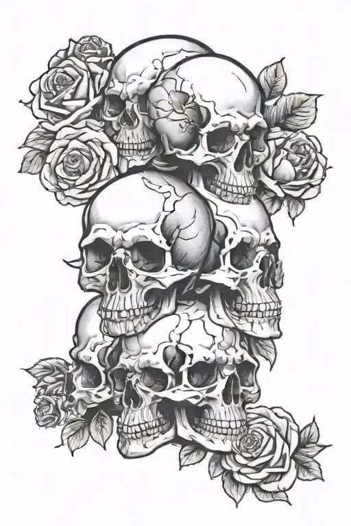 Stack Of Skulls With Roses