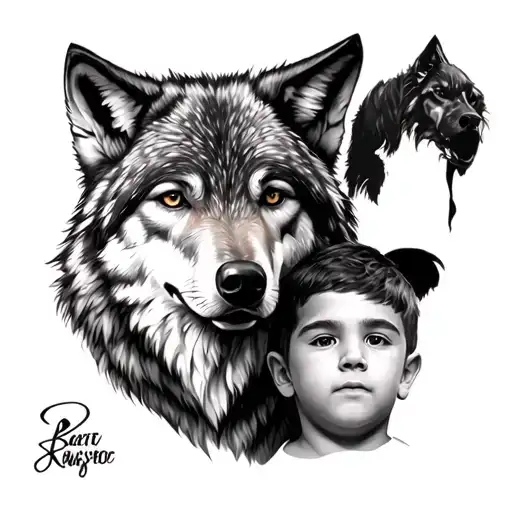 A Wolf In The Background With A Portrait Of My Son