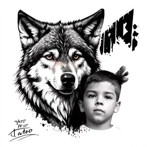 A Wolf In The Background With A Portrait Of My Son