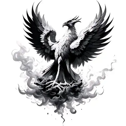 Phoenix In Smoke And Ashes Symbolizing On Going Process To Freedom From Hurt