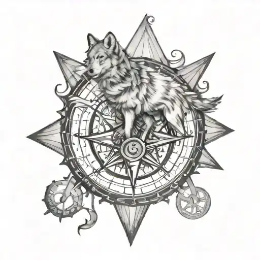 Wolf Standing On A Compass Face