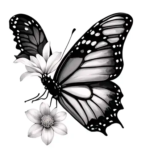 Half Monarch Butterfly Half Flowers